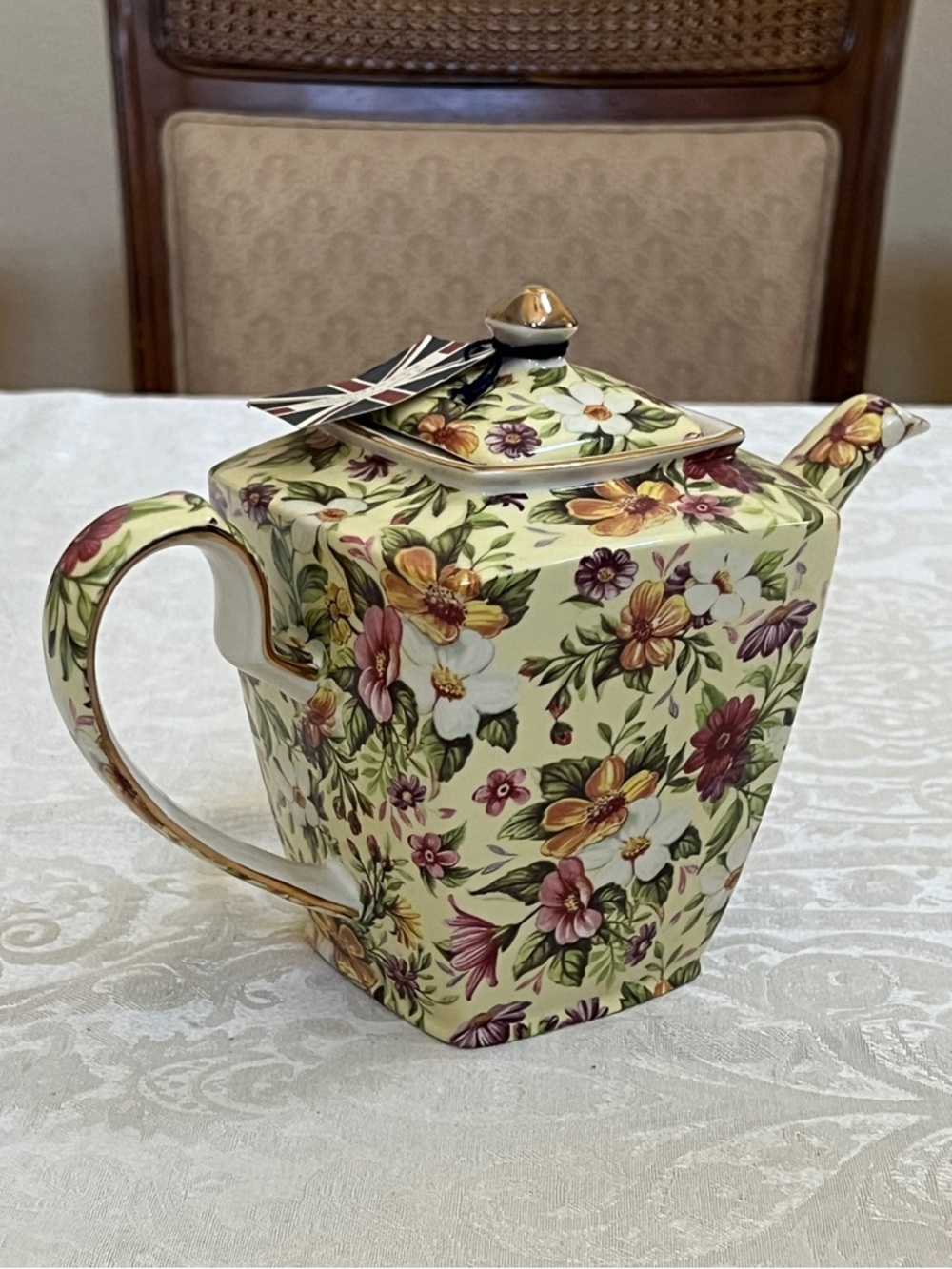 Royal Albert Floral Porcelain Teapot - Yellow with Multicolor Flowers